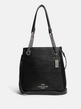 Coach Black Cammie Chain Pebbled Leather Bag Purse Shoulder Handbag